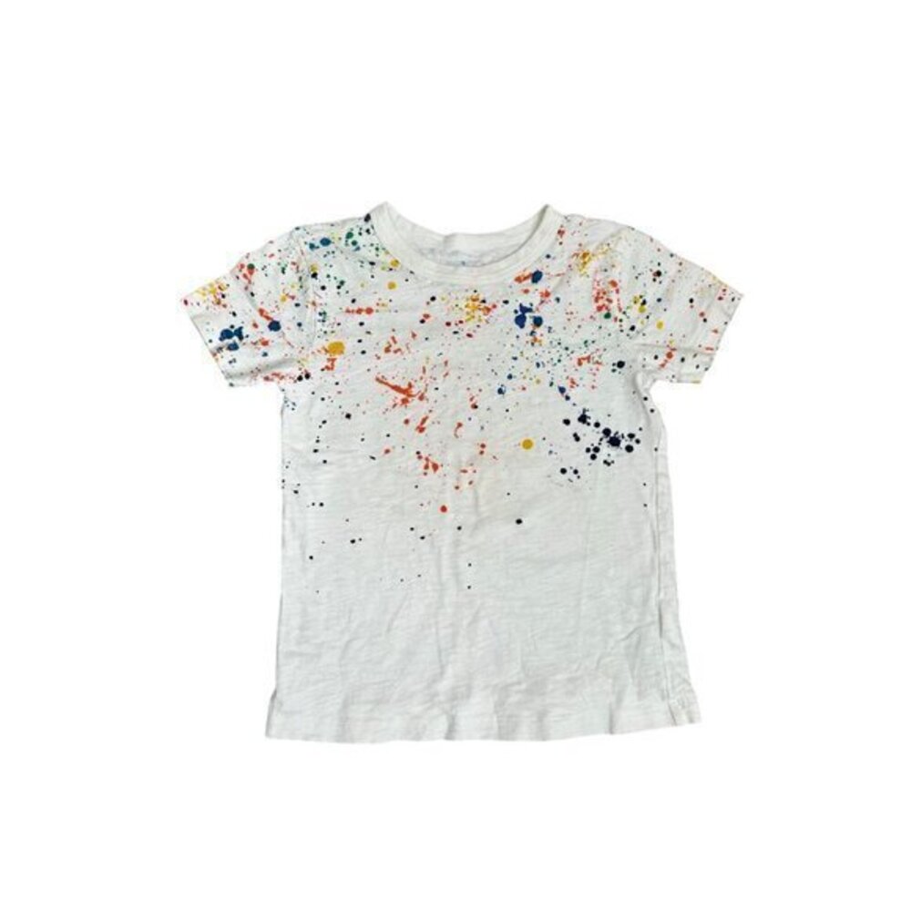 Crewcuts Kids Paint Splatter T-Shirt White Multi-Color Short Sleeve Size 4-5 Cot